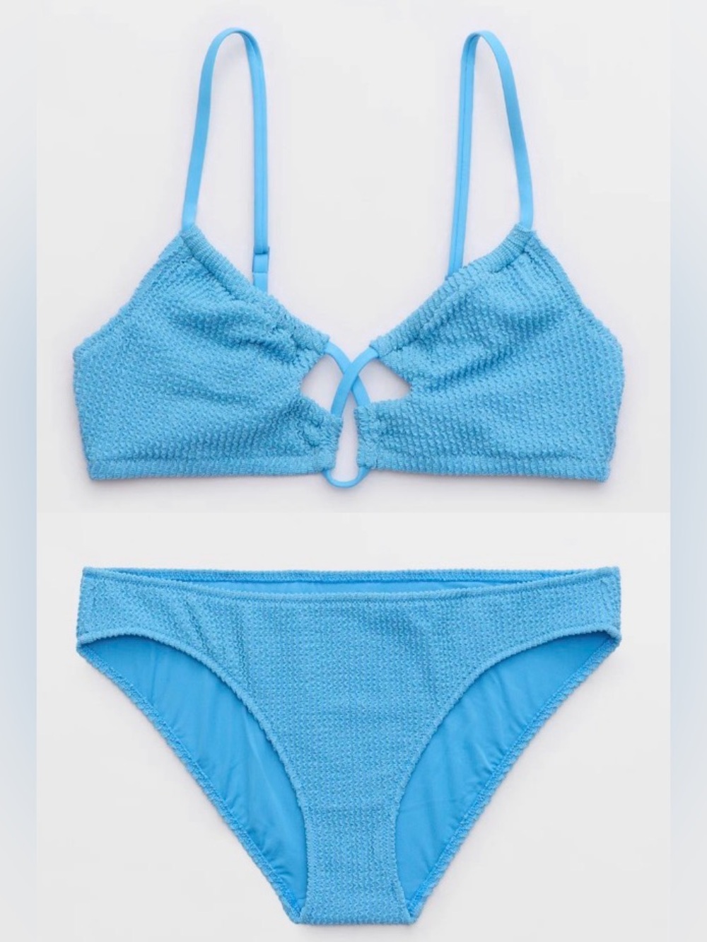 NWT Aerie FULL SET Shimmery Crinkle Lace Up Top + Cheekiest Tie Bottom Blue - M